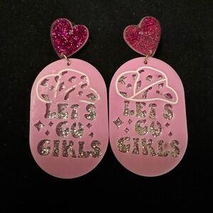 New Pink 'Let’s Go Girls' Glitter Heart Dangle Earrings